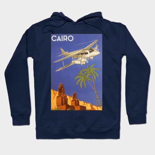 Vintage Egypt Travel Poster, Biplane Over Cairo Hoodie by MasterpieceCafe